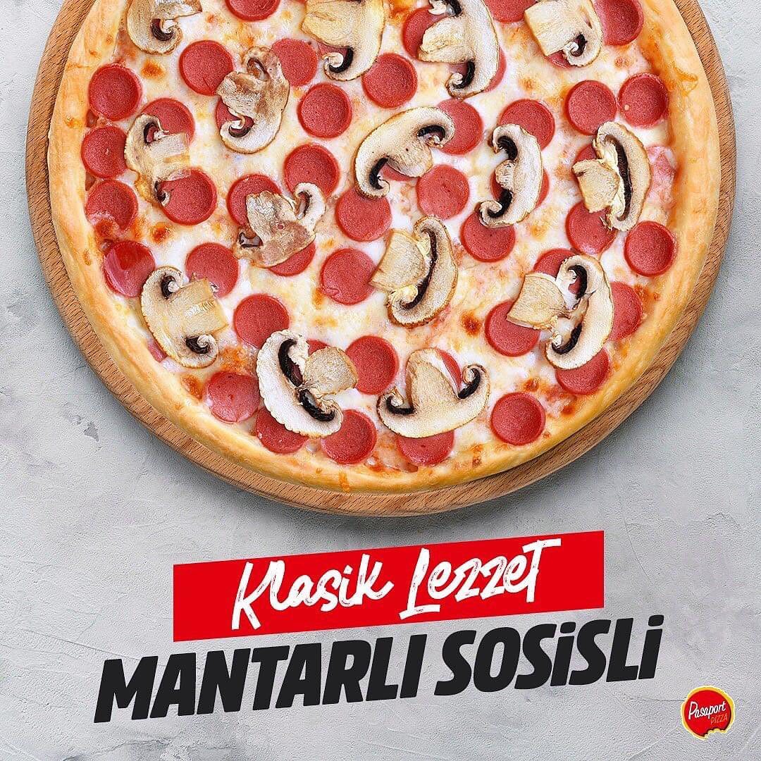 klasik lezzet Pasaport Pizza Pizzalar mantarli sosisli pizza